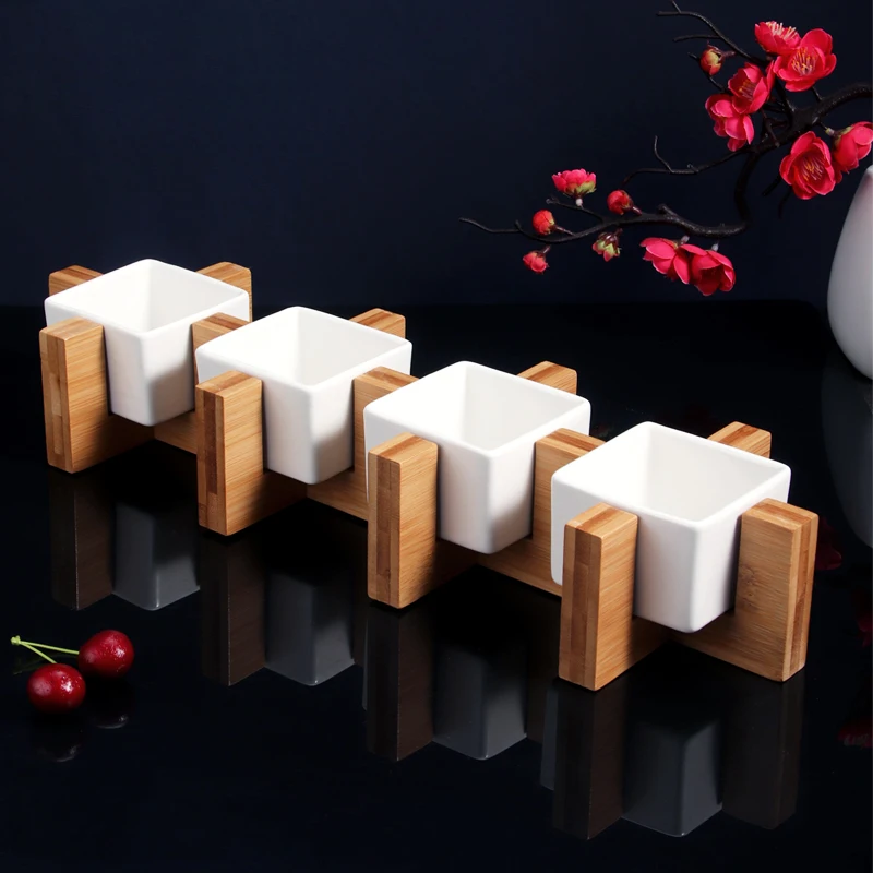 Керамическая квадратная чашка из бамбука и дерева в японском стиле набор