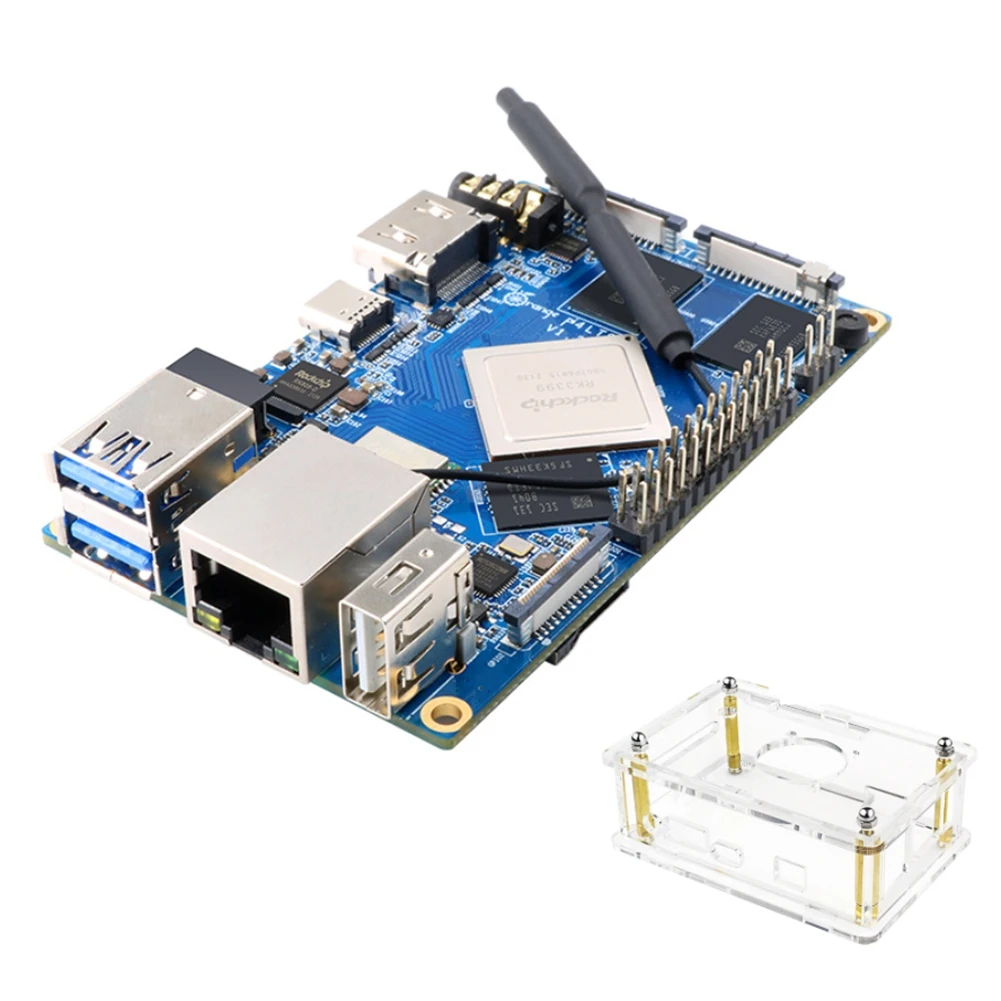 

For Orange Pi 4 LTS 4GB+Acrylic Case Rockchip RK3399 16GB EMMC Development Board Gigabit Ethernet