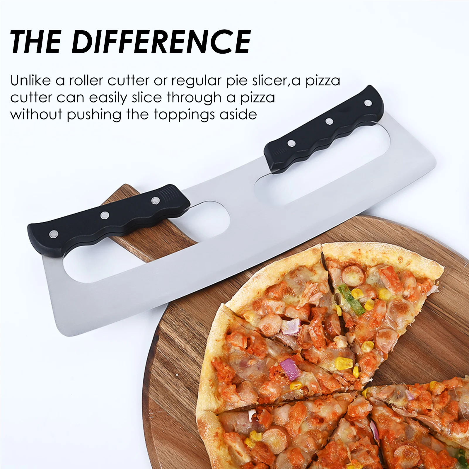 Kitchen Pizza Cutter Stainless Steel Slicer Chopper With Double Handle And Protective Cover Baking Tool For Pastry Pasta Cakes