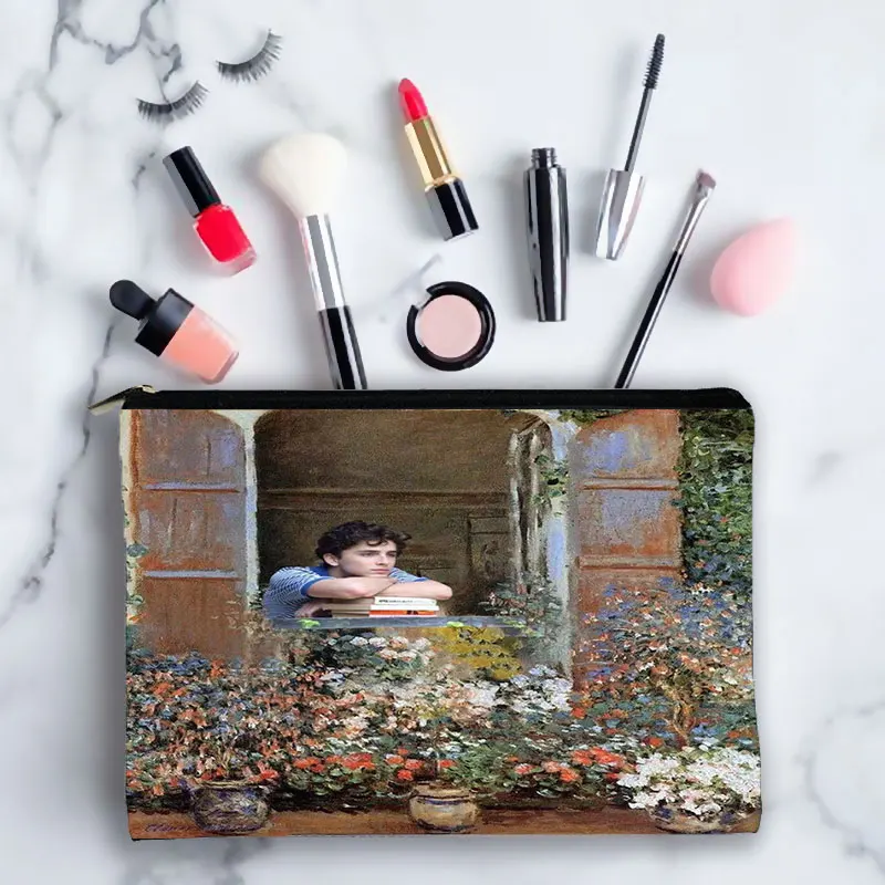 

Oil Sun Flower Print Women's Cosmetic Bag Girl Makeup Bag Golden Letter Pattern Classic Pouches Travel Bags Pouch Organizer Bag