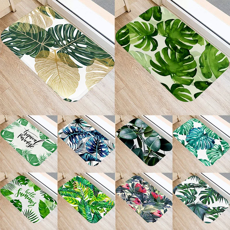 

Tropical Plants Palm Leaf Monstera Decoration Kitchen Door Mats 3D Velvet Carpet Doormat Indoor Floor Bathroom Anti-Slip Rugs