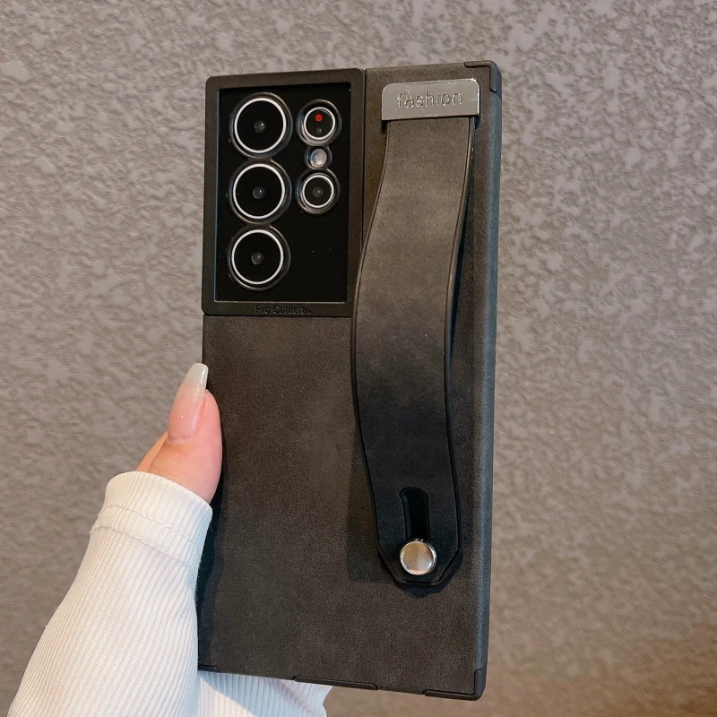 Роскошный замшевый кожаный чехол с ремешком на запястье для Samsung Galaxy S24 Ultra S23 S22