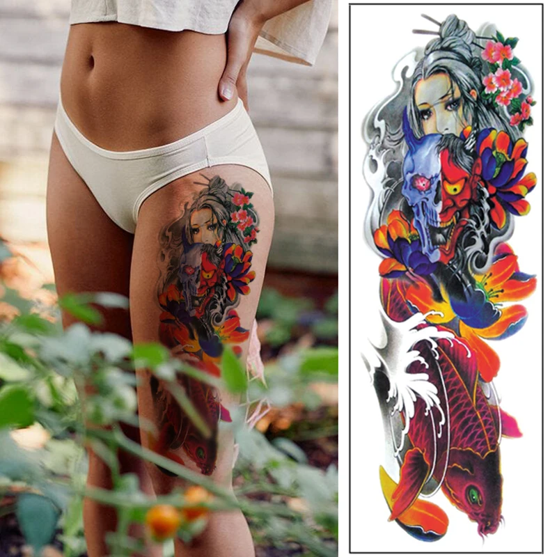 

40 дизайнерских водонепроницаемых временных татуировок, наклейка на всю руку, большой размер, искусственная фотовспышка, для мужчин, женщин, девочек