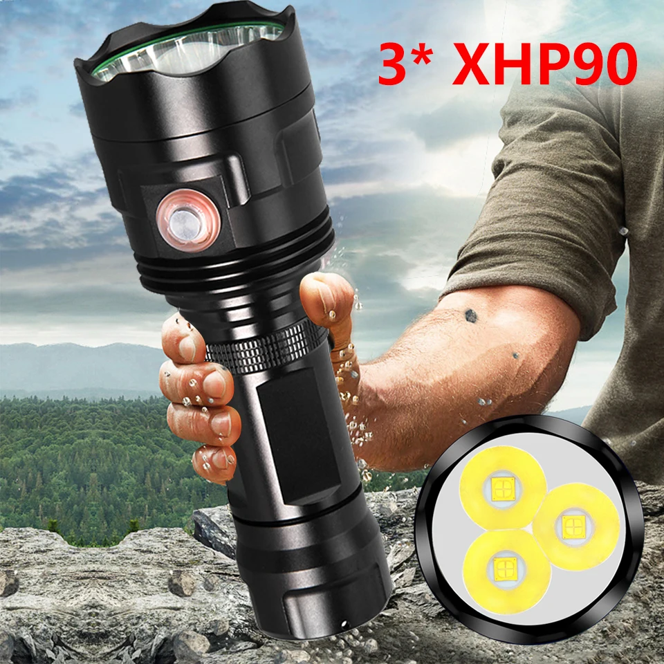 

3 шт., водонепроницаемые светодиодные фонарики XHP90, 30 Вт