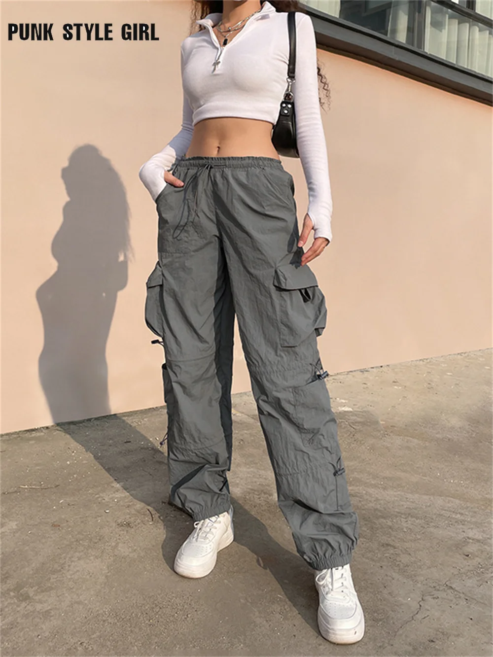 

Big Pockets Ruched Baggy Pants Cargo Mid Waist Kpop Sporty Sweatpants Women Harajuku Basic Casual Joggers Trendy Loose Trousers