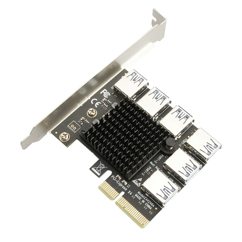 PCI-E Riser Card PCI-E 4X 1 To 6 USB3.0 20Gbps Graphics Extension Cable Expansion Card For BTC Miner Mining