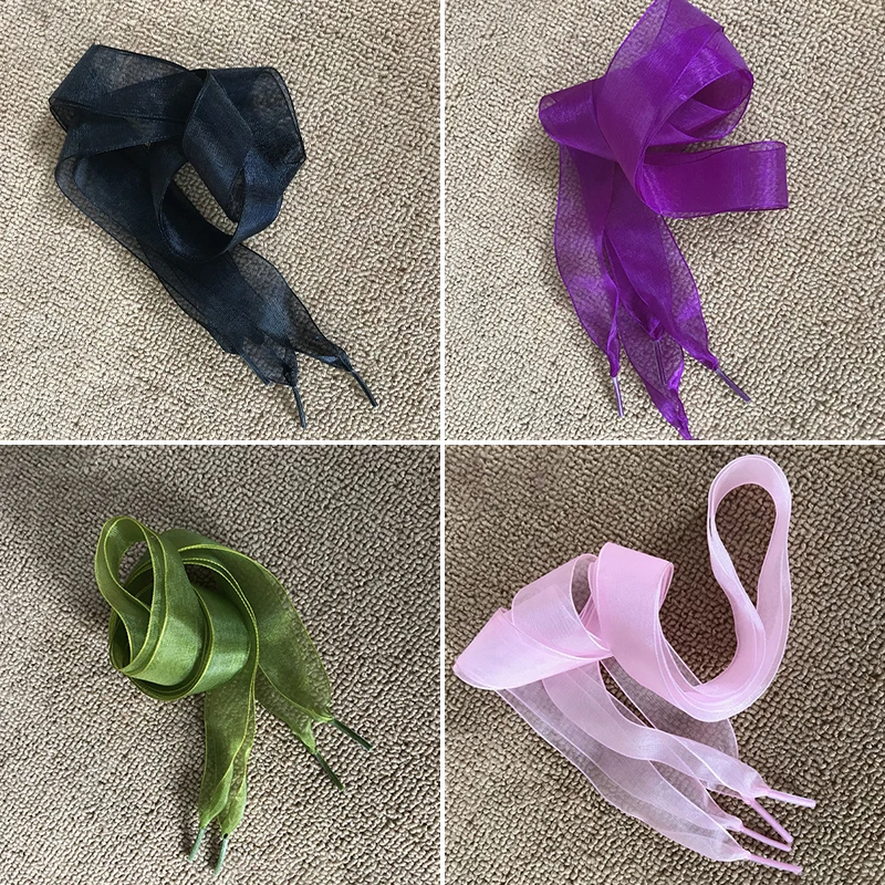 2.5cm Widened 120cm Transparent Chiffon Yarn Shoelaces Flat Silk Big Bow Wide Laces Beauty Colorful Casual Shoes Laces Dropship