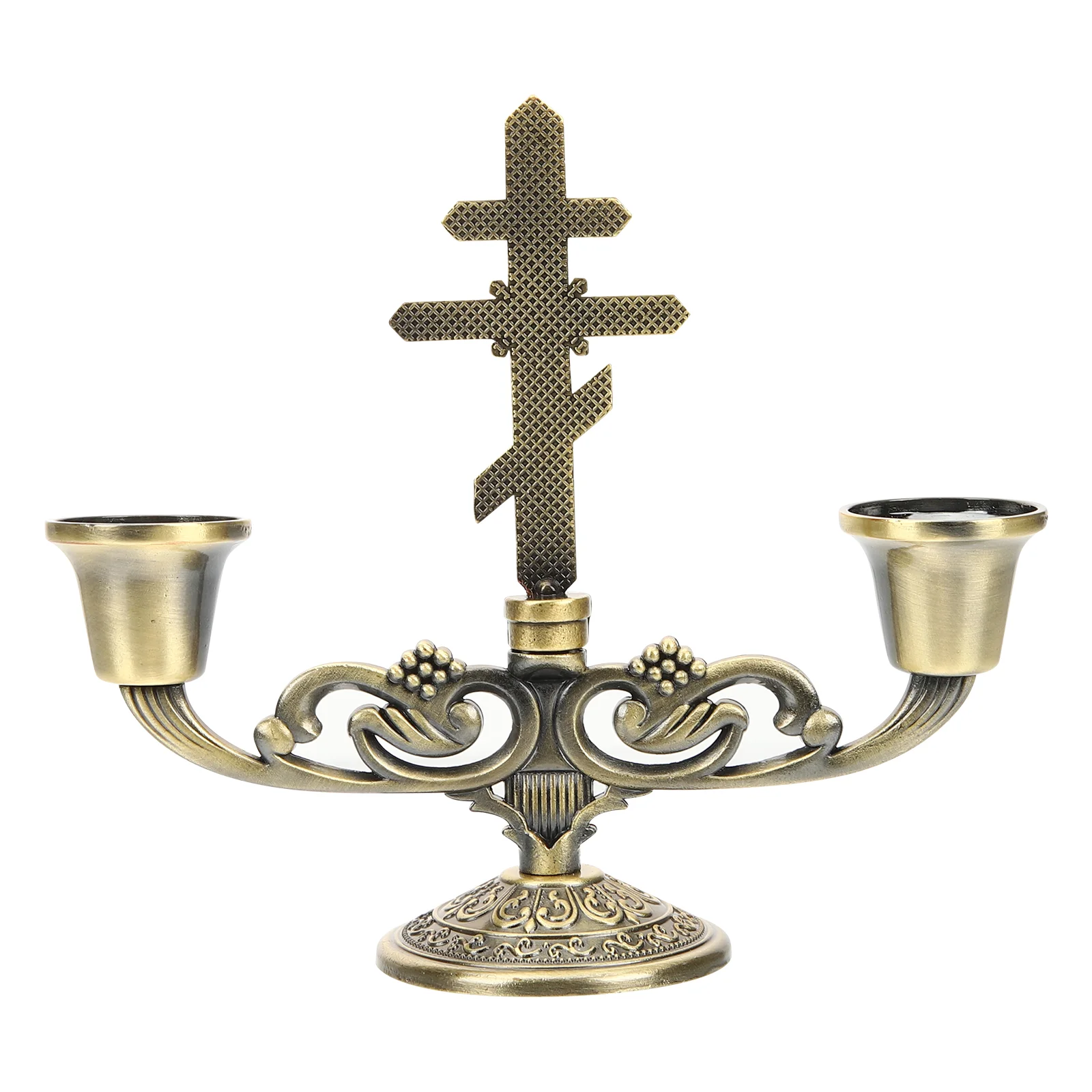 

Candelabra Holder Crucifix Candlestick Style Stand Metal European Cross Branches Stick Holders Arms Church Catholic Retro