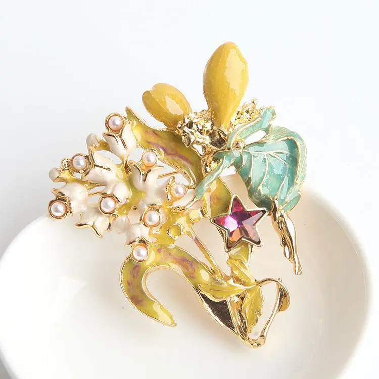 

Antique brooch enamel glaze elf brooch silk scarf buckle
