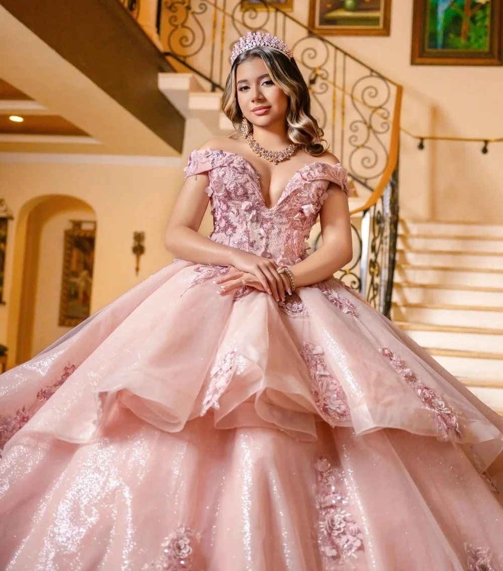 Розовые платья Quinceanera, бальное платье с открытыми плечами и аппликациями, милые платья 16, 15 лет, по индивидуальному заказу (art.: 3920d14e1b177) - 3920d14e1b177