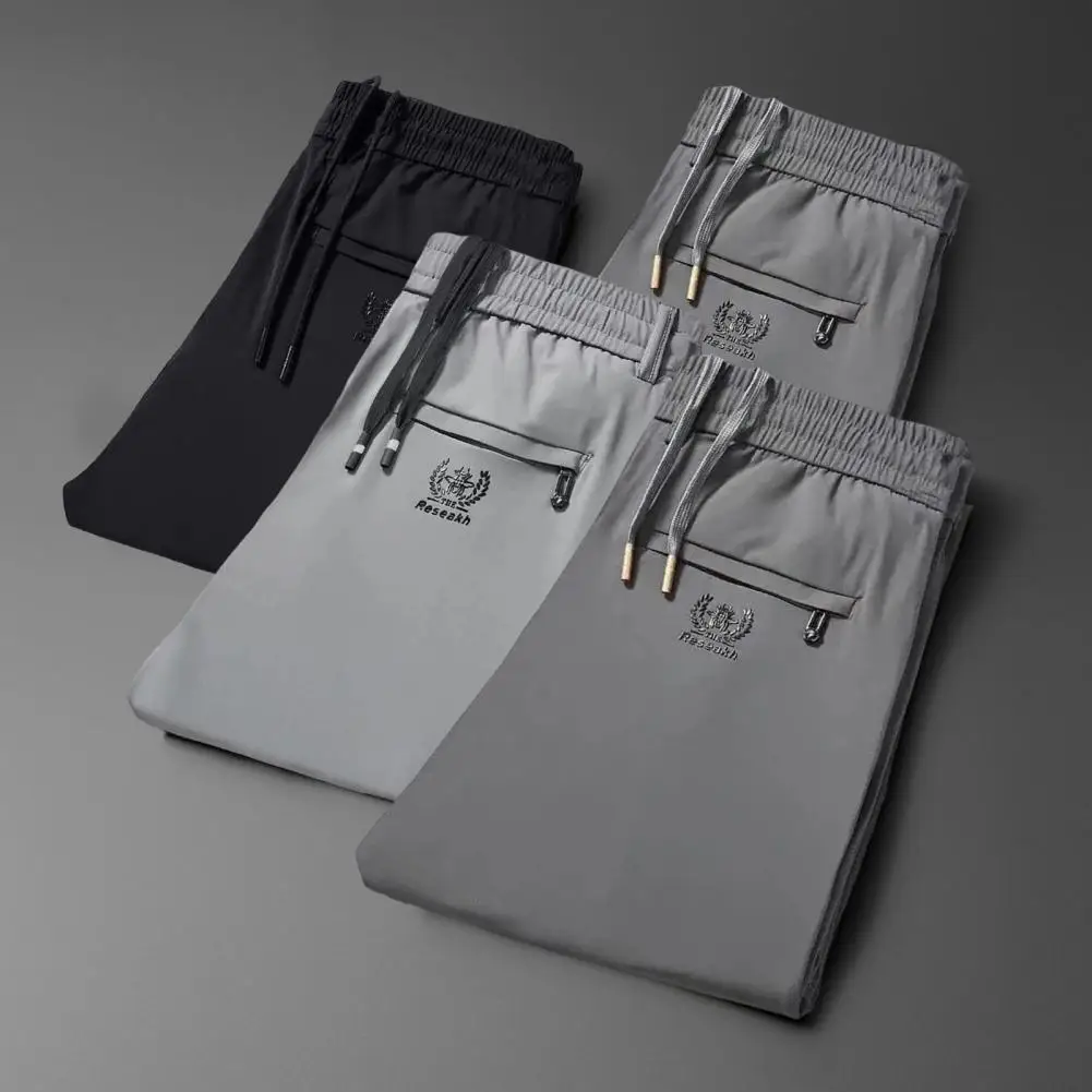 

Popular Casual Pants Bottoms Long Pants Stretchy Korean Style Relaxed Fit Pants Zipper Pockets