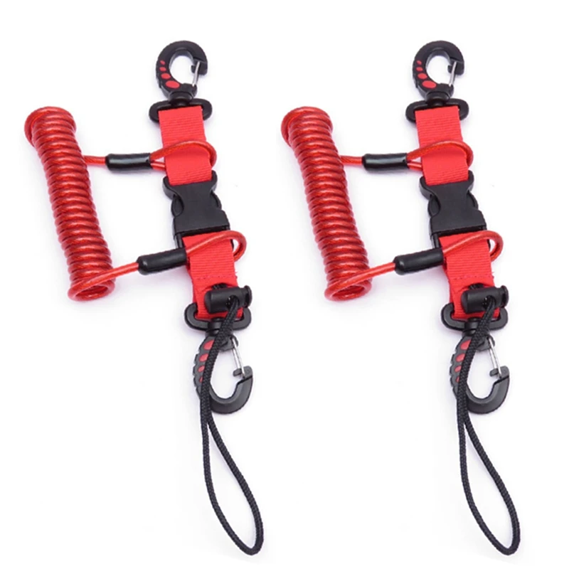 

Top!-2X Scuba Diving Lanyard Coil Springs Camera Lanyard Spiral With Ring Dive For Dive Lights Underwater Diving Rods,Red