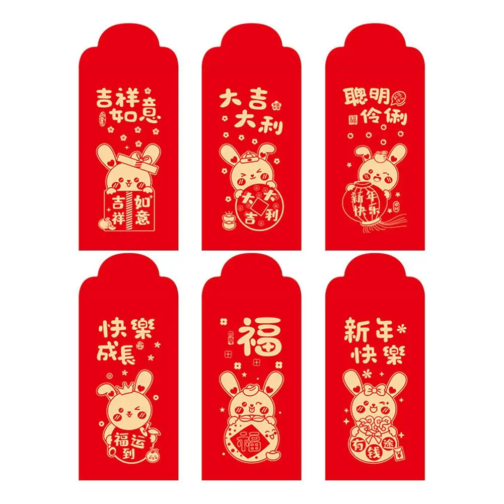 

2023 New 6pcs Cartoon Red Packet Rabbit Year Thickened Money Envelope For 2023 Chinese New Year Decoration