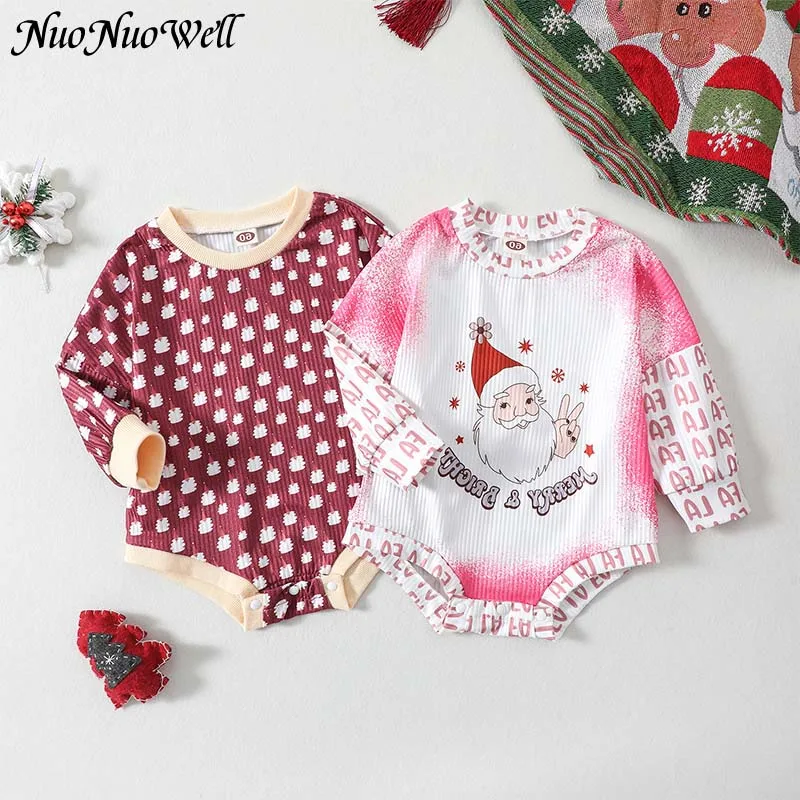 Born Crawling Long Sleeve Jumpsuits Baby Boys Girls Bodysuit Infant Newborn My First Christmas Rompers Festival Party Gifts