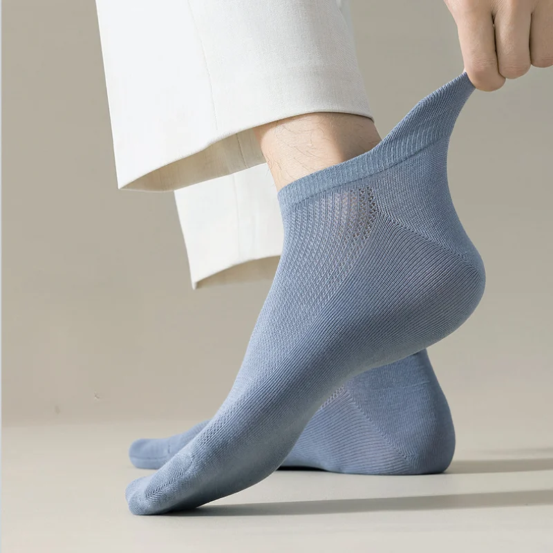 5Pairs High Quality Men Ankle Socks Breathable 96% Pure Cotton Sports Mesh Casual Summer Thin Short Antibiosis Sock Soft