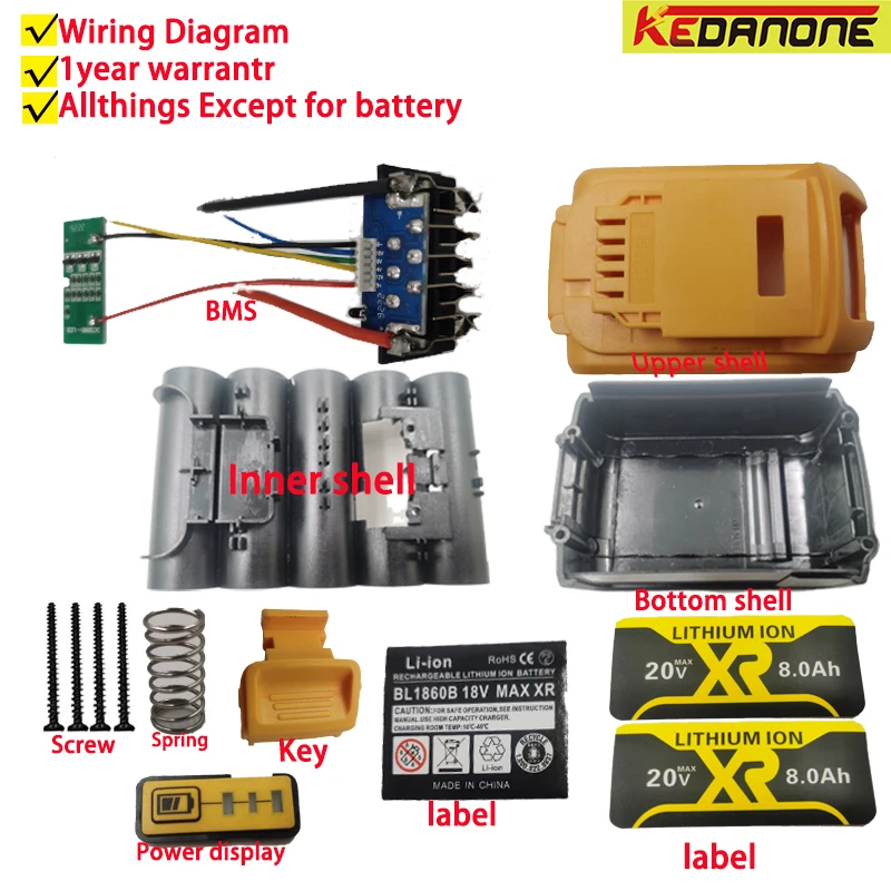 

Специальное предложение для Dewalt полный комплект сборки DCB205 DCB201 DCB203 20 в 6 Ач 8 Ач 12 Ач литий-ионный аккумулятор полный комплект