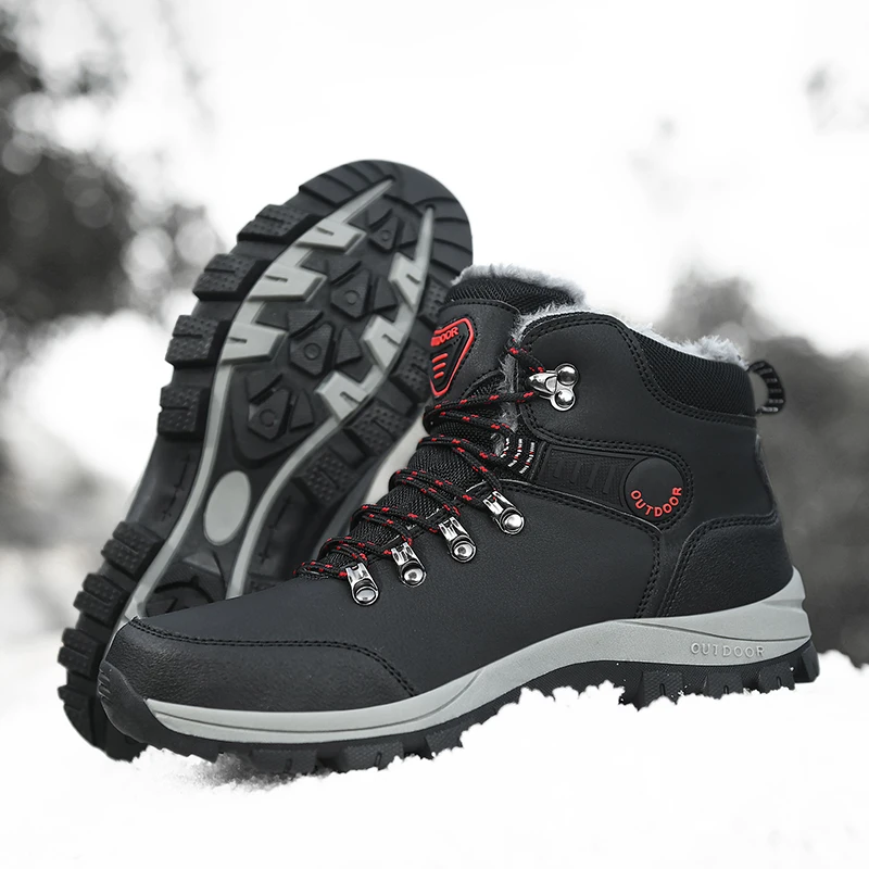 Waterproof Men Winter Boots Leather Hiking Shoes Non-slip Outdoor Sports Trekking Sneakers Super Warm High Top Man Casual Boots