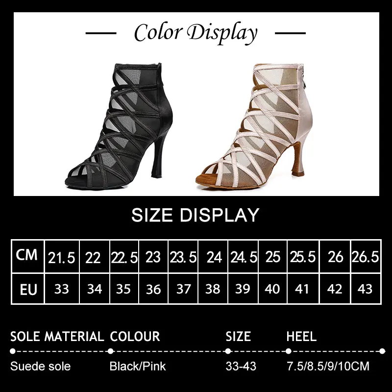 SWDZM New High Top Dance Shoes Woman Ballroom Latin Jazz Dance Booots Mesh High Heels Salsa Dancing Shoes Ladies Summer Boots