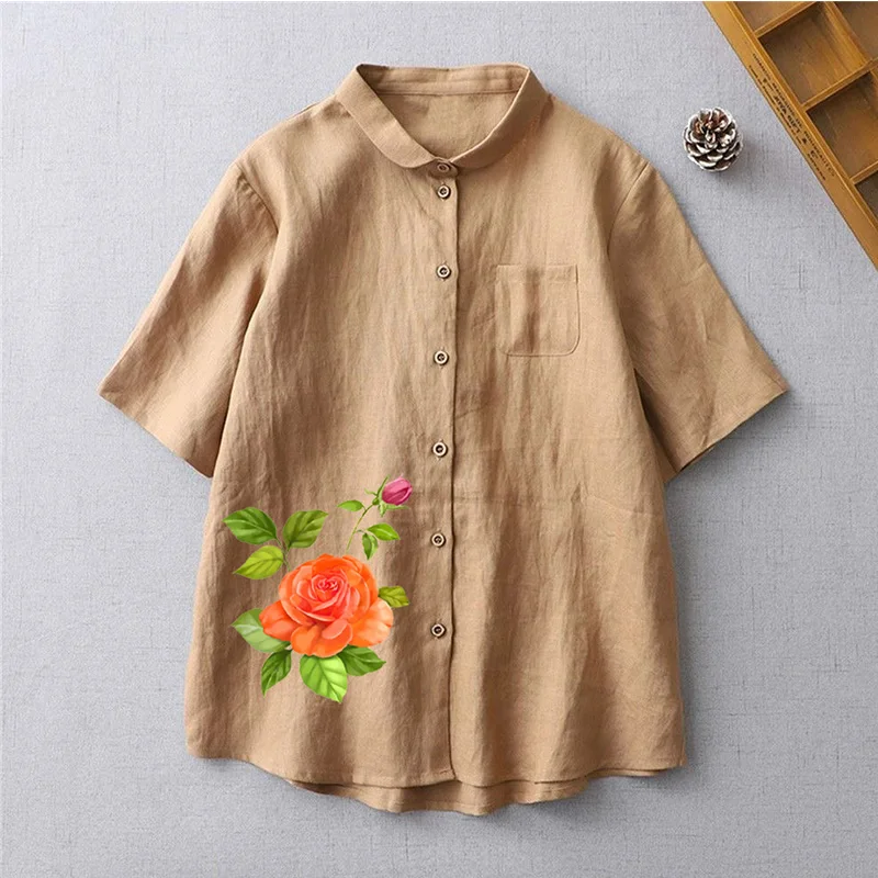 Женская свободная рубашка с принтом повседневная Однотонная в корейском