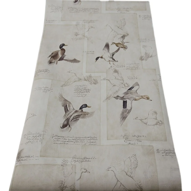 American Country Retro French Animal Bird Duck Wallpaper Bedroom Living Room Background Pastoral Wallpaper Vintage Hotel Mural