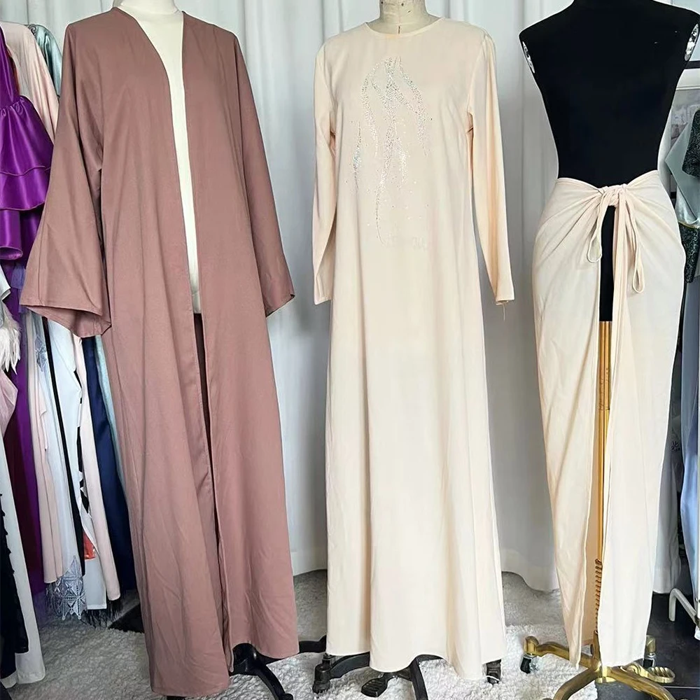 New Middle East Arab Dubai Elegant Robes Muslim Women's 3-piece Set with Belt Turkish Dresses Fashion Vestido Longo Feminino