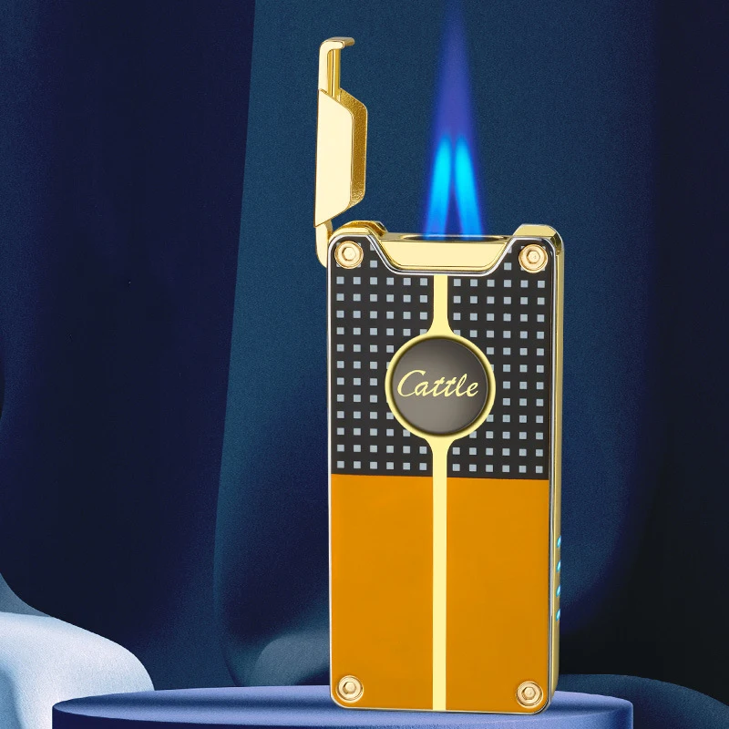 

Зажигалка газовая ветрозащитная необычная забавная с двумя турбобутанами, металлическая зажигалка для сигар с синим пламенем, гаджеты для ...