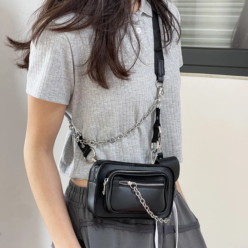 Diinovivo Fashion Street Style Female Messenger Bags Chain Women Shoulder Bag Hip-Hop PU Leather Crossbody Bag Coin Bag WHDV2140