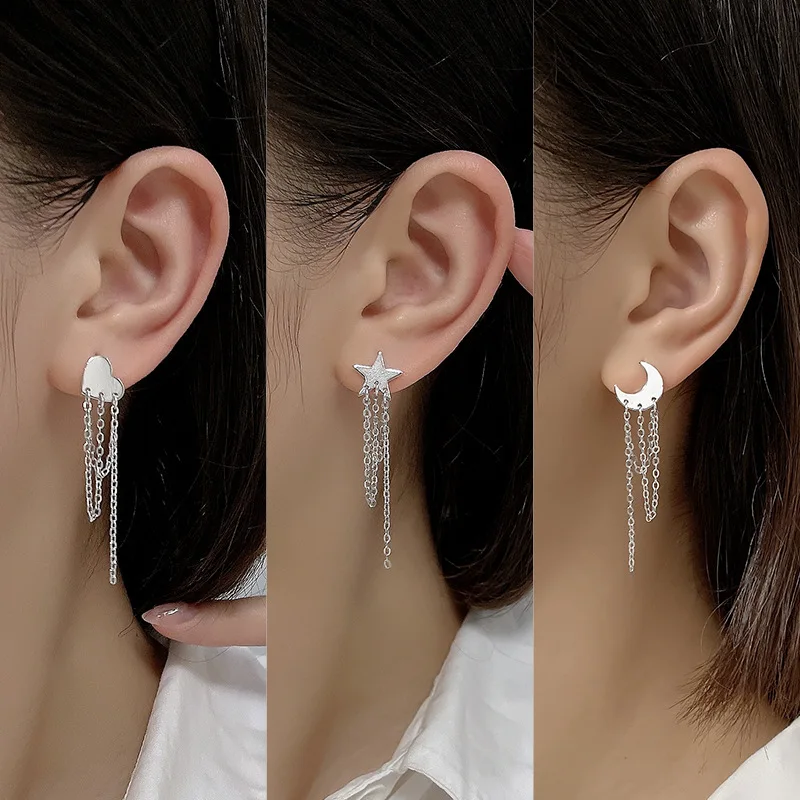 

Bohemian Silver Color Long Chain Drop Earrings for Women Fashion Heart Star Moon Tassel Dangle Earrings Party Jewelry Gift 2022