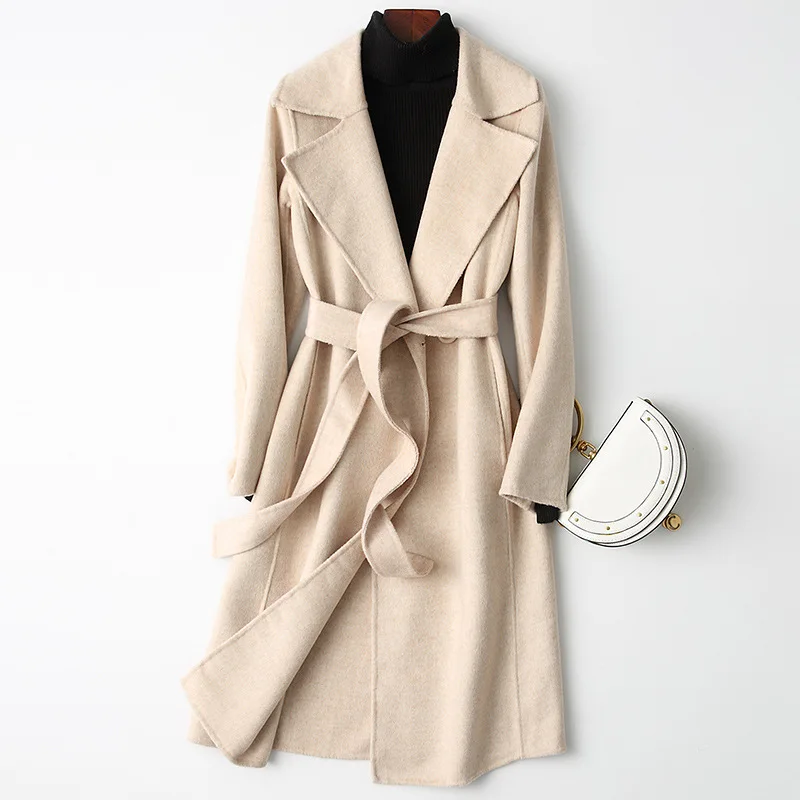 Korean Double Sided Slim Slim Cashmere Coat Women's Medium Long Autumn Winter High End Woolen Coat Cashmere Jacket Woman Coat