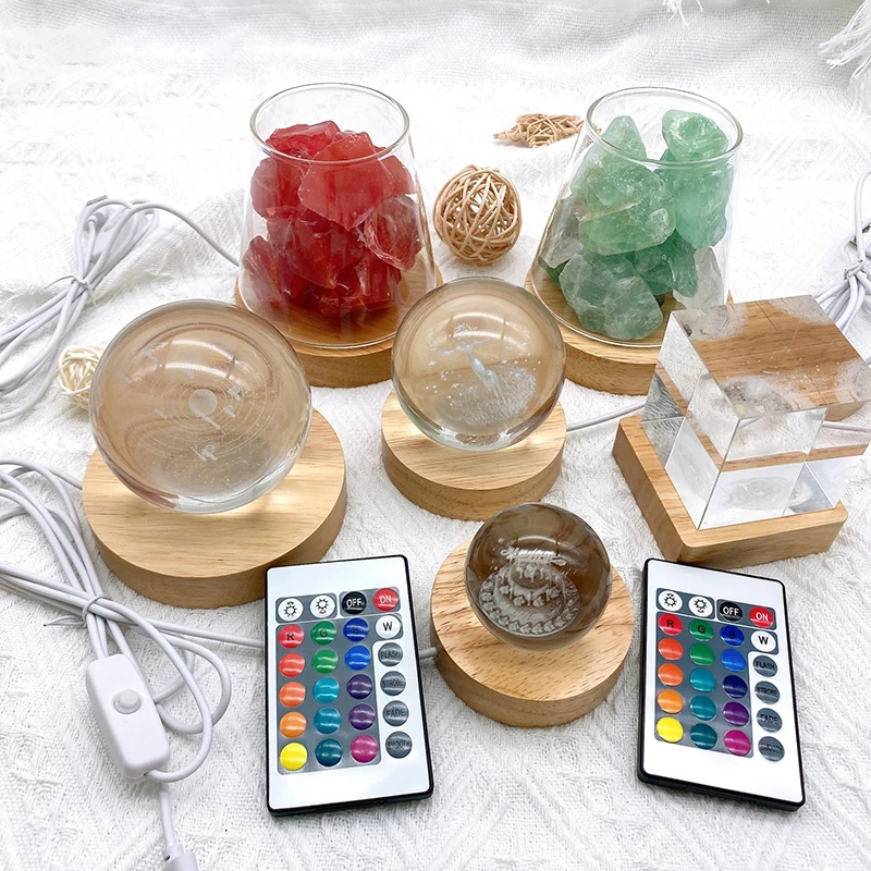 

LED Wood Lamp Base LED Light Base Lamp Holder Art Ornament Home Decoration Display Stand with Remote Control USB