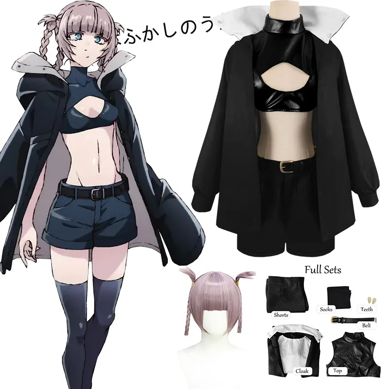 

Anime Nanakusa Nazuna Cosplay Call of The Night Cosplay Costume Wig Cloak Jacket Leather Vest Shorts Outfit Yofukashi No Uta