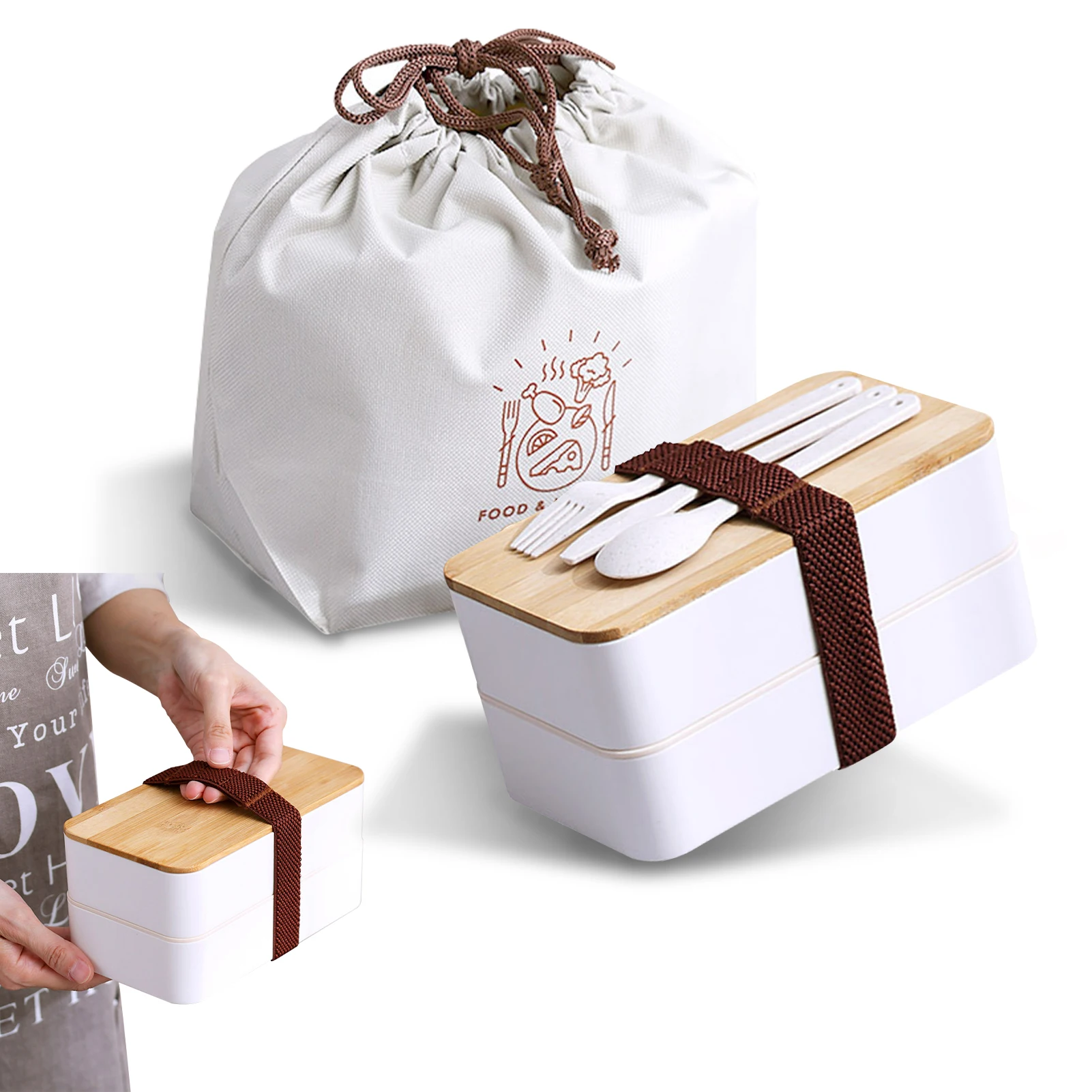 

Japanese Traditional Bento Box Lunch Box With Adjustable Strap Lunch Box Tableware Bowl Leakproof BPA Free 1200ml Lunch