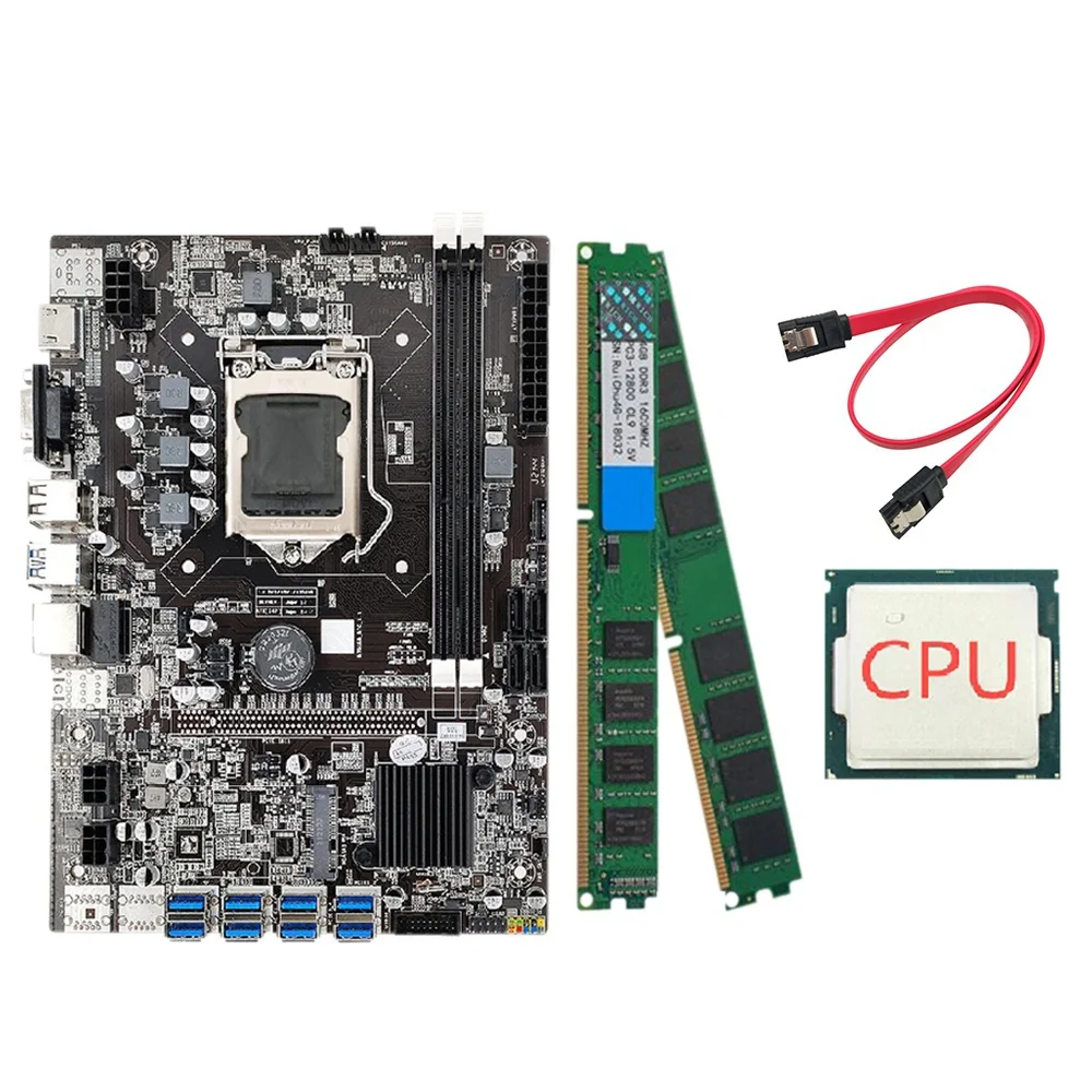 

Материнская плата для майнинга B75 ETH + случайный ЦП + кабель SATA + 2x8G DDR3 1600 МГц ОЗУ поддержка DDR3 B75 USB BTC материнская плата для майнинга