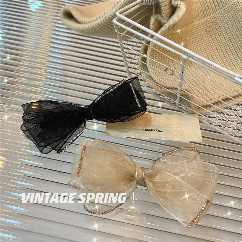 

South Korea's new transparent lace bow hairpin super fairy rhinestone spring clip sweet and cool wild hairpin hair accessories