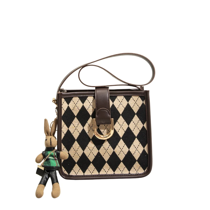 

Withered Ins Fashion Commuter Bag bucket bag 2022 French minority Plaid bag large capacity Tote Bag commuter Bucket Bag Women