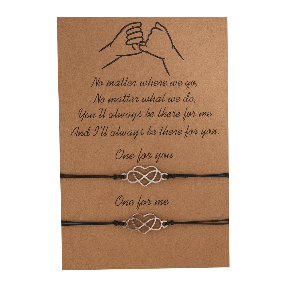 

TULX 2pcs Handmade Adjustable Rope Friendship Bracelet Women Girl Infinity Heart Charm Bracelets Love Couples Jewelry