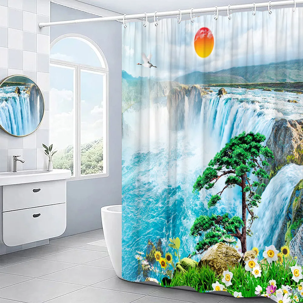 

Занавеска для душа моющаяся с рисунком древнего пейзажа