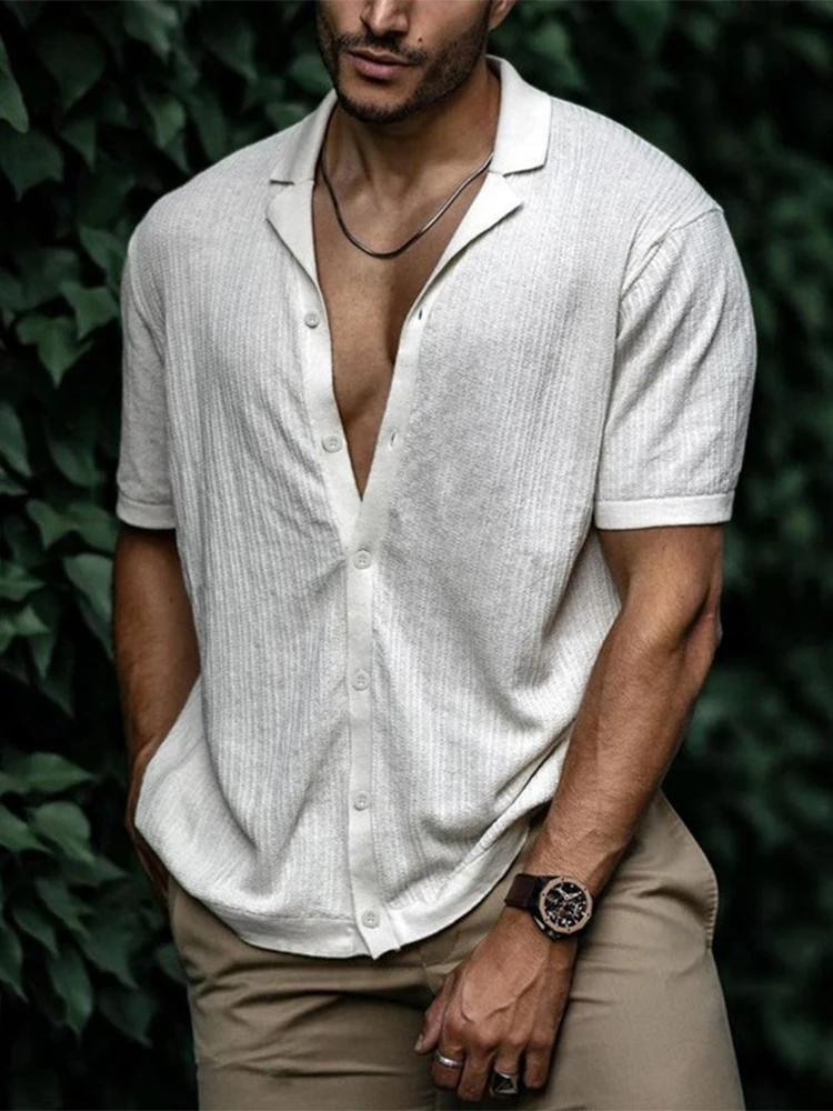 

2022 T-Shirt Solid Short Sleeve Mens Cotton Linen Shirt Tee Single-breasted Lapel Shirts New Breathable Shirt Vintage Streetwear