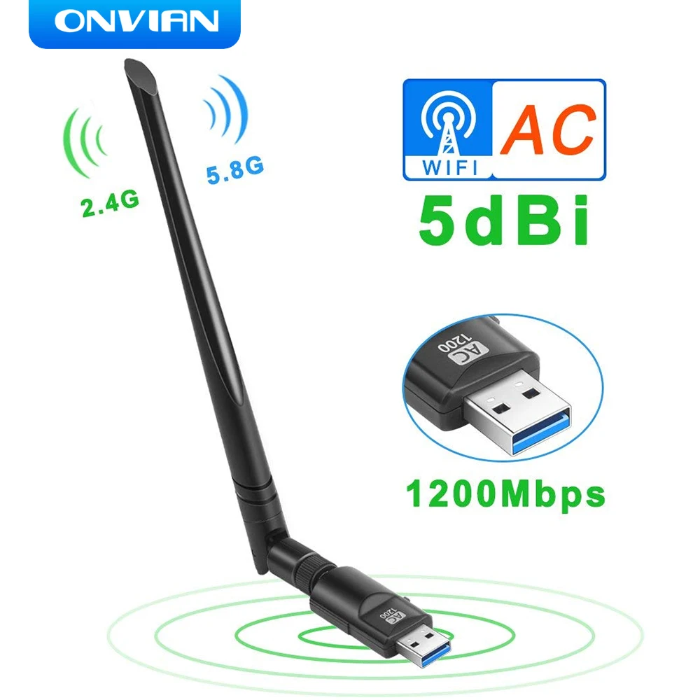 

Onvian 1200Mbps USB Wifi Adapter 2.4G 5GHz Wireless Network Card Dongle Antenna Wifi Adapter Dual Band Wi-Fi USB3.0 Lan Ethernet