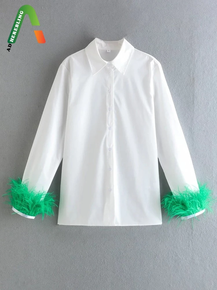 Женские Элегантные блузки Adherebling Traf с длинным рукавом и перьями в стиле пэчворк