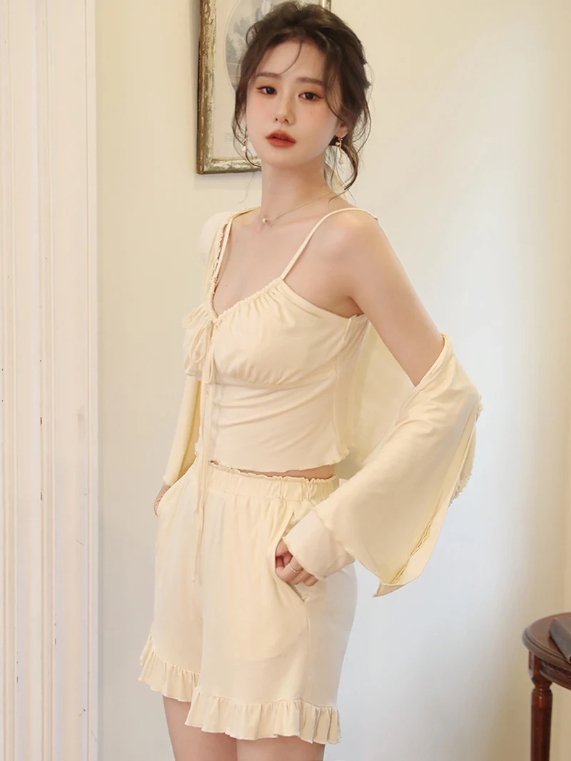 Пижама женская хлопковая кружевная одежда для сна во французском стиле комплект