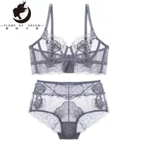 flame of dream sexy lace french underwear set ultra thin bra gathered bra set