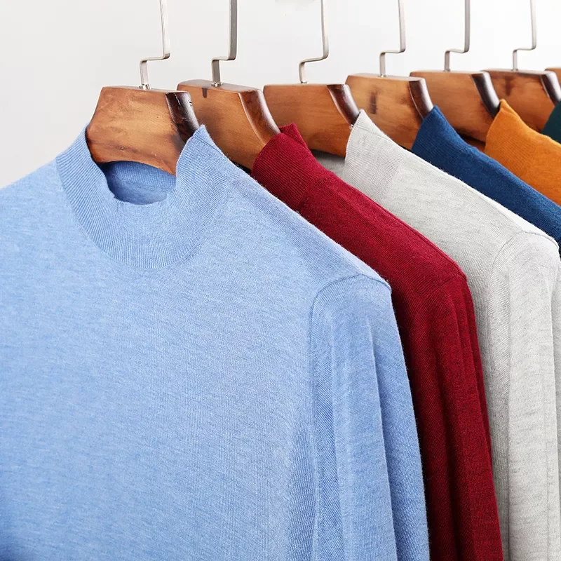 

NEW IN Autumn Men's Mock Neck Thin Sweater Fashion Casual Classic Style High Quality Stretch Knit Pullover Male Brand Clothe