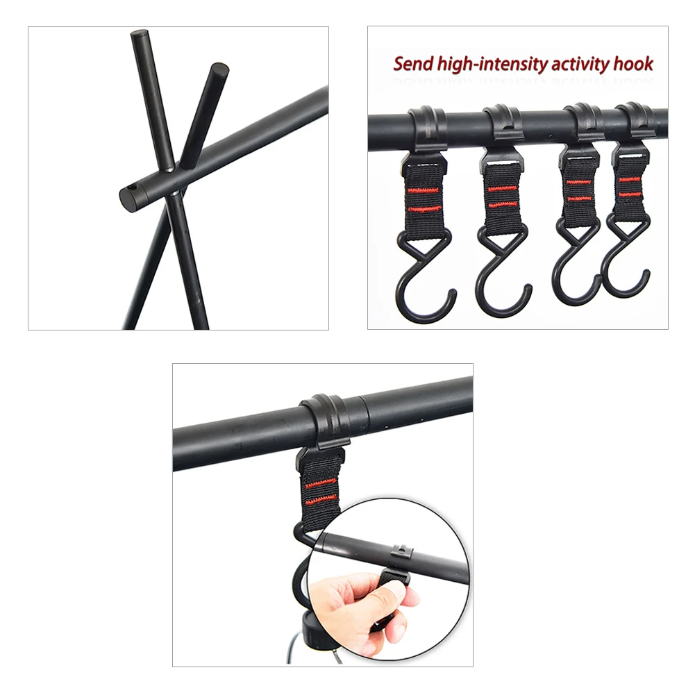 

Outdoor Camping Hanging Rack Practical Portable Foldable Triangle Shelf With 4 Hooks Travel Aluminum Alloy Lightweight Storage