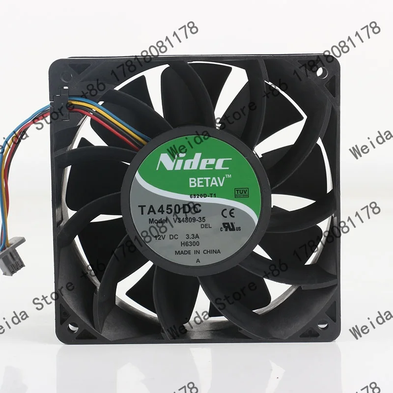 Фото Вентилятор охлаждения Nidec 12V 3.3A AC EC 12038, 120x120x38 мм, 4-проводной, TA450DC V34809-35, 12 см, с мощным PWM-управлением №1