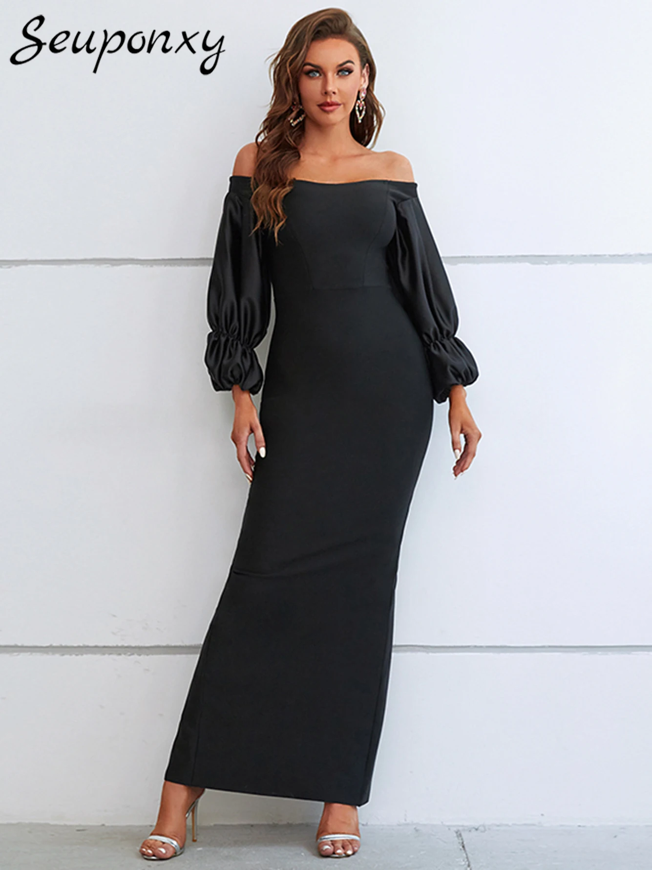 

Женское длинное платье с открытыми плечами, черное Сетчатое облегающее платье с длинным рукавом, элегантное Клубное платье знаменитости, 2023