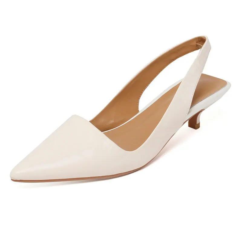 

Shallow Low Heels Ladies Pumps 2022 Genuine Leather Women Slingbacks Shoes Wedding Party Concise Summer Pointed Toe Feetwear