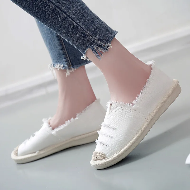 

Women White Flats Shoes Summer Slip on Casual Lady Canvas Loafers Breathable Female Espadrilles Driving Footwear Zapatos Muje