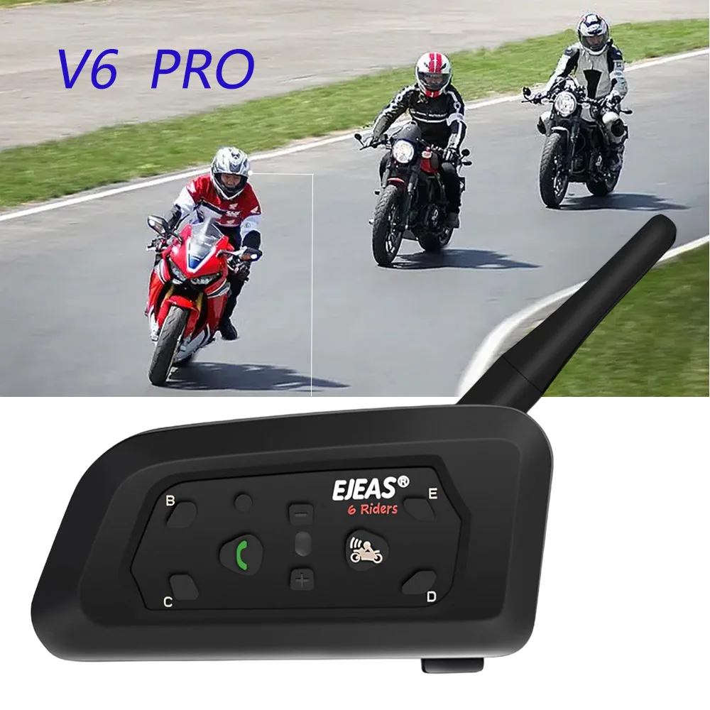 V6 PRO 1200m Bluetooth Motorcycle Intercom Helmet Headset Waterproof BT Interphone 850mAh Long Battery Life For 6 Riders