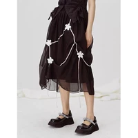 woman skirt new products in spring and summer casual applique decorative medium length skirt side zip placket translucent mesh